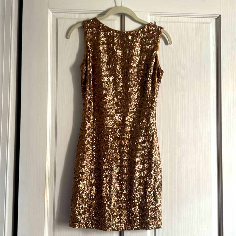 Marcus Blaque, DRESS THE POPULATION, Kim Copper Sequin Dress